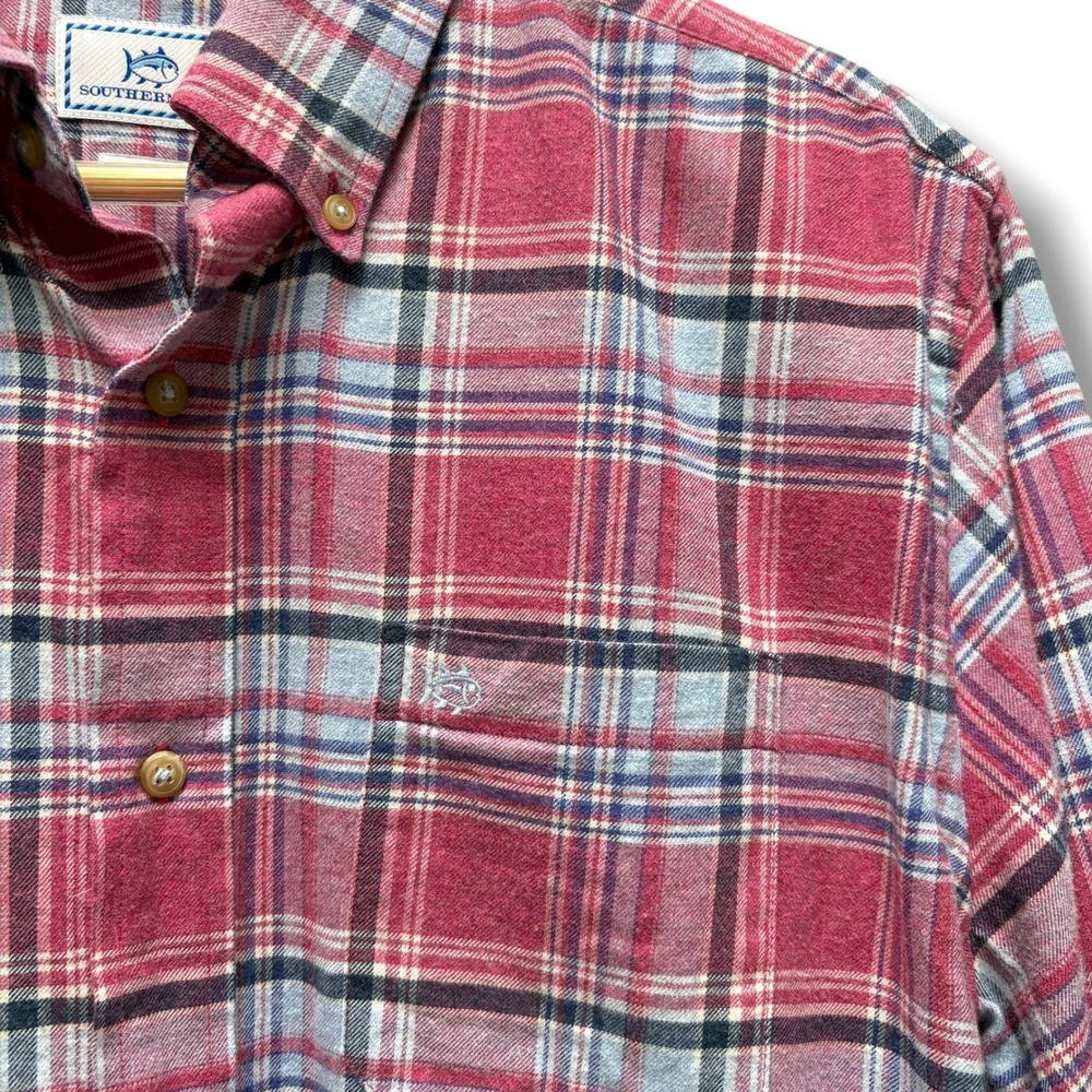 Southern Tide Mens Classic Fit Plaid Button Down Shirt Red Blue Cotton Medium - Picture 2 of 6
